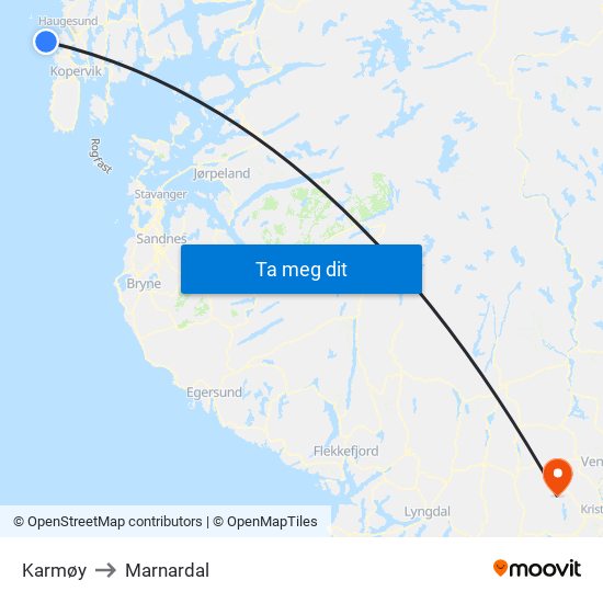 Karmøy to Marnardal map