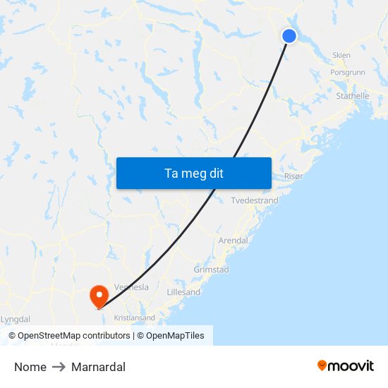 Nome to Marnardal map