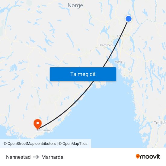 Nannestad to Marnardal map