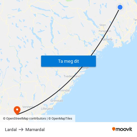 Lardal to Marnardal map