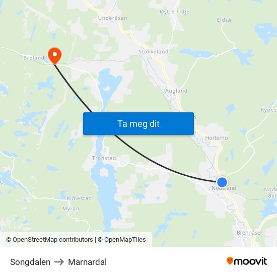 Songdalen to Marnardal map