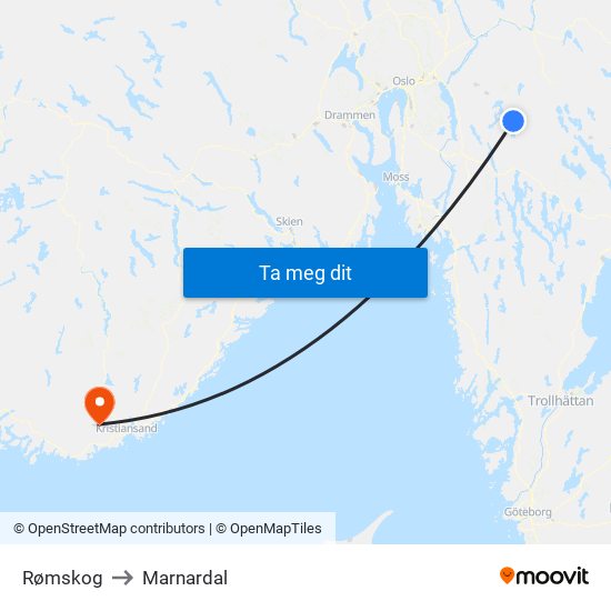 Rømskog to Marnardal map