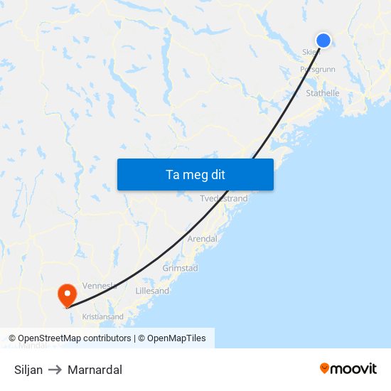 Siljan to Marnardal map