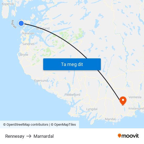 Rennesøy to Marnardal map