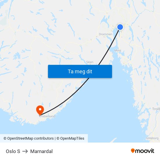 Oslo S to Marnardal map