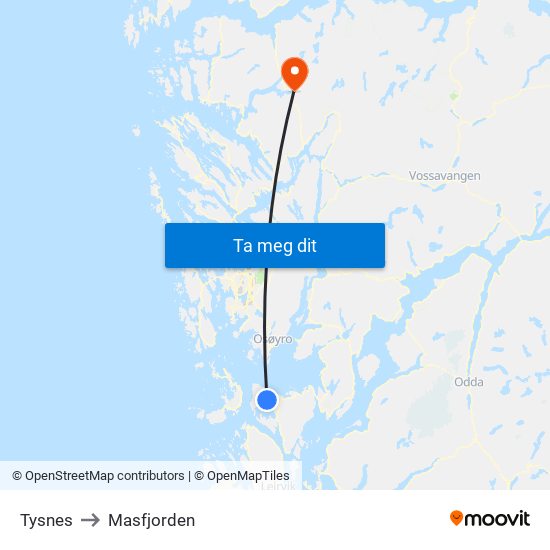 Tysnes to Masfjorden map
