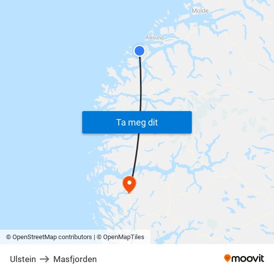 Ulstein to Masfjorden map