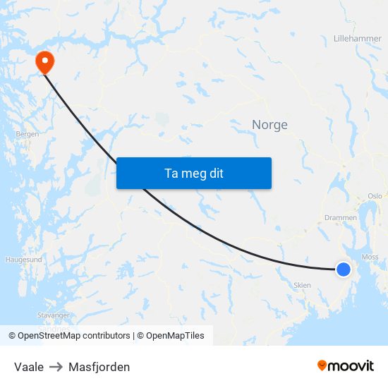 Vaale to Masfjorden map