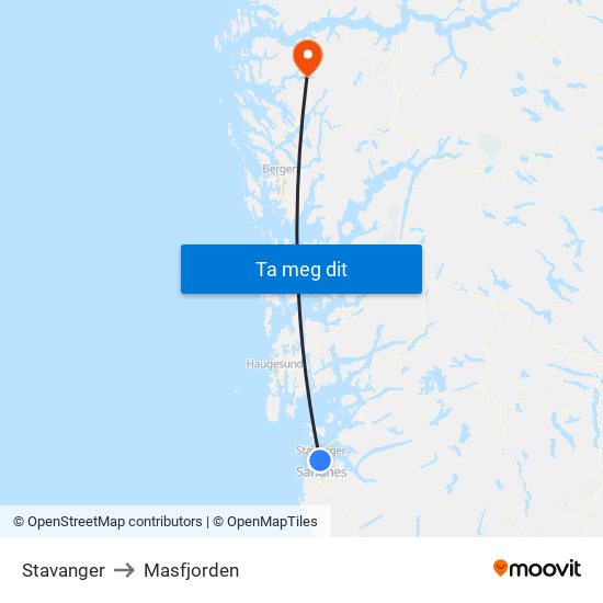 Stavanger to Masfjorden map