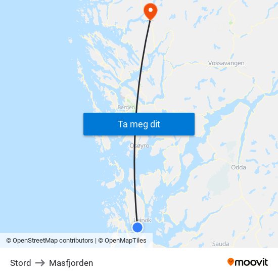 Stord to Masfjorden map