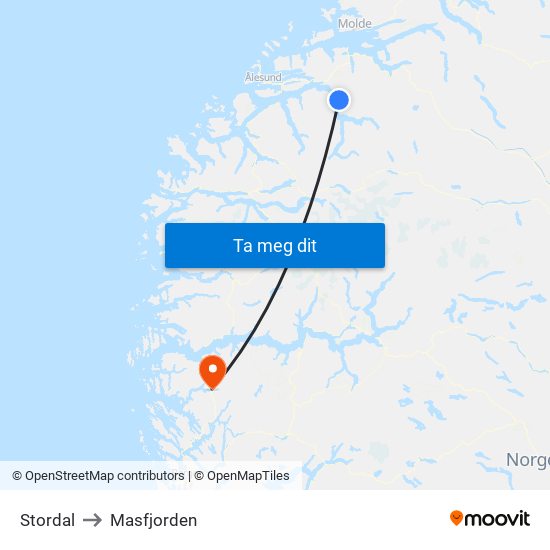 Stordal to Masfjorden map