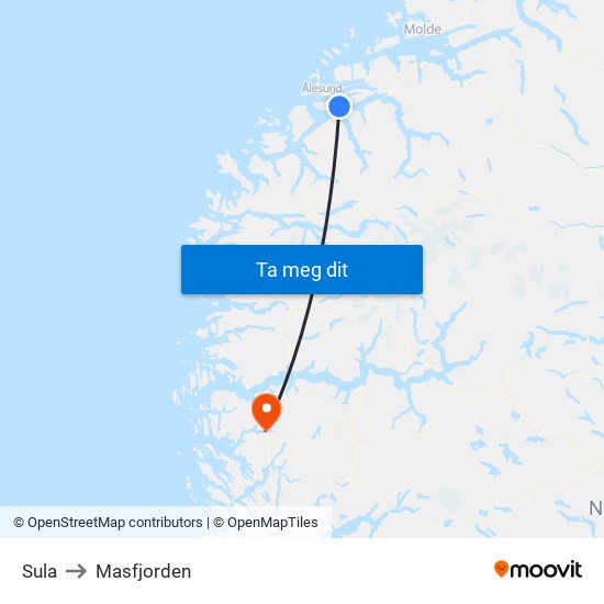 Sula to Masfjorden map