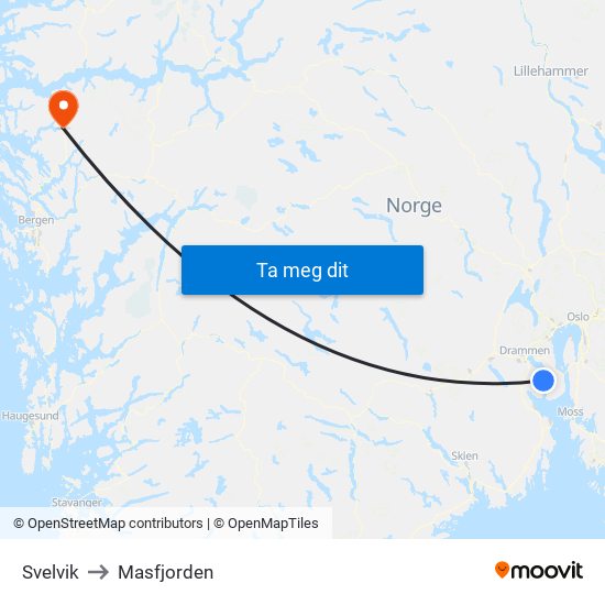 Svelvik to Masfjorden map