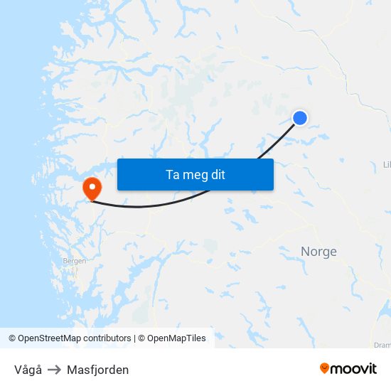 Vågå to Masfjorden map