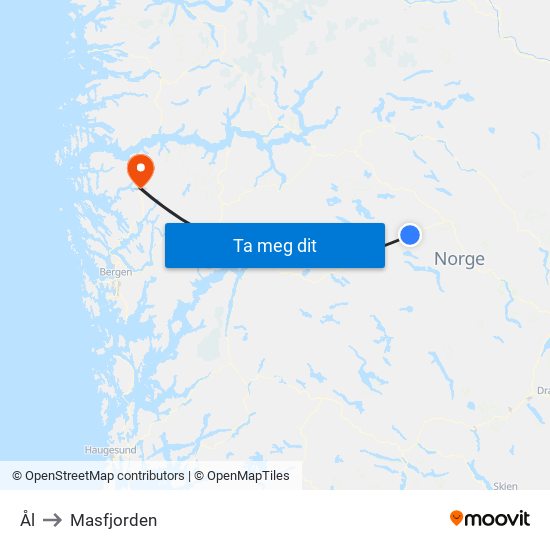 Ål to Masfjorden map