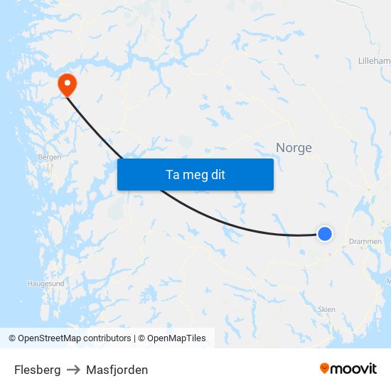 Flesberg to Masfjorden map