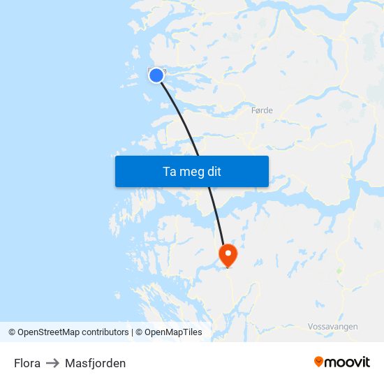 Flora to Masfjorden map