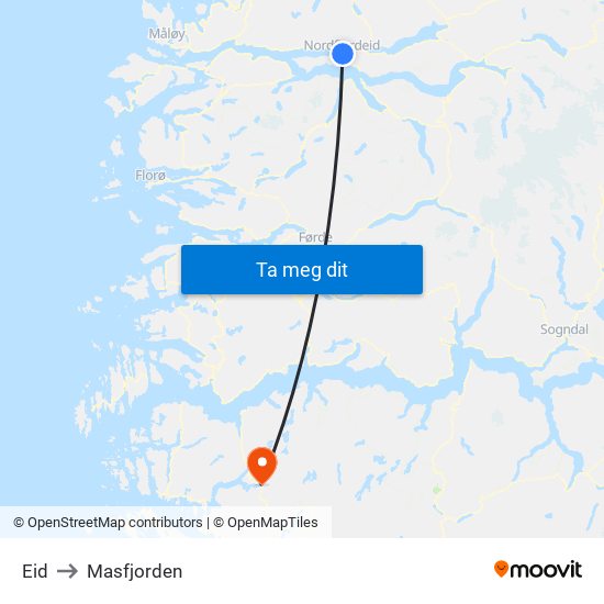 Eid to Masfjorden map