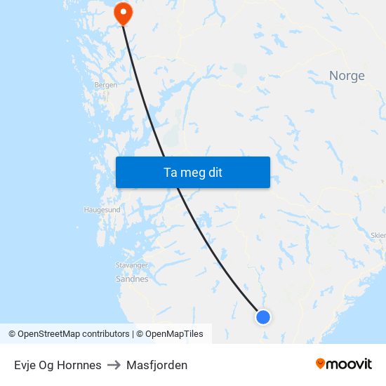 Evje Og Hornnes to Masfjorden map