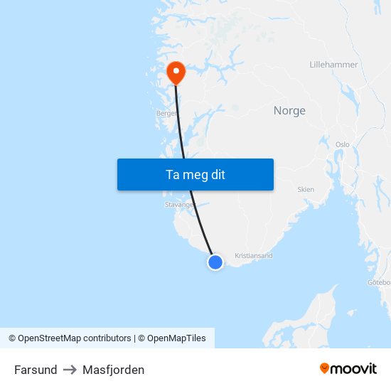 Farsund to Masfjorden map