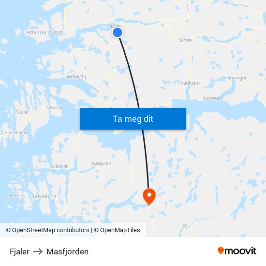 Fjaler to Masfjorden map
