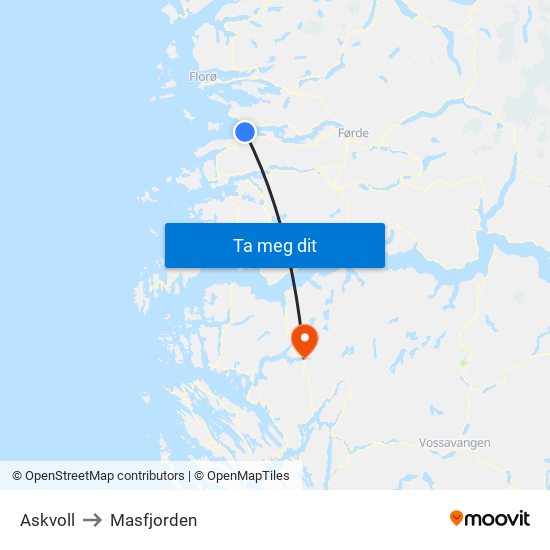 Askvoll to Masfjorden map