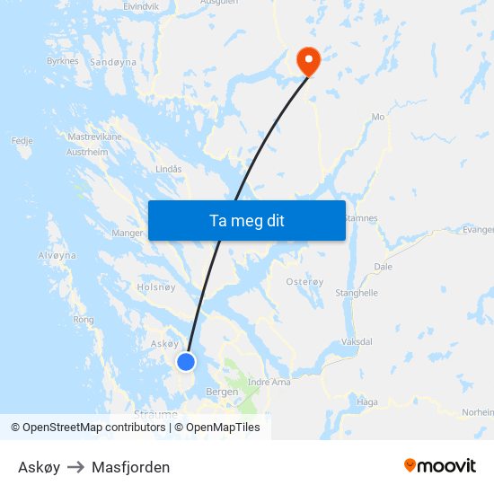 Askøy to Masfjorden map