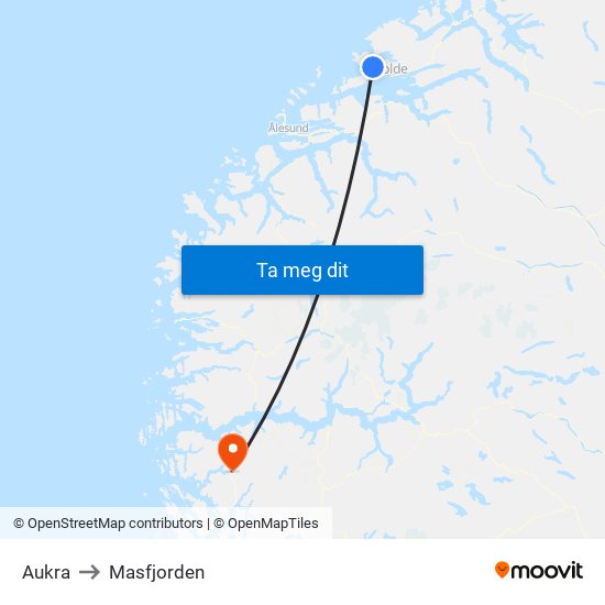 Aukra to Masfjorden map
