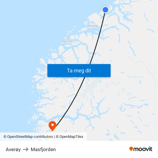 Averøy to Masfjorden map