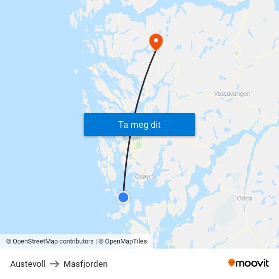 Austevoll to Masfjorden map