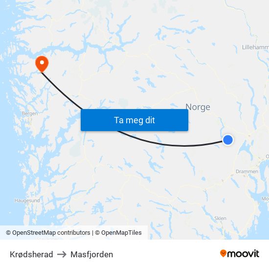 Krødsherad to Masfjorden map
