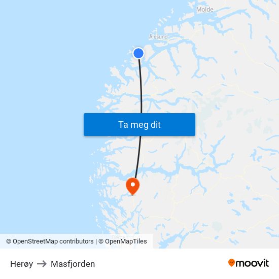 Herøy to Masfjorden map