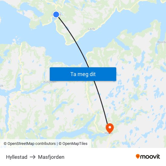 Hyllestad to Masfjorden map