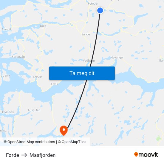 Førde to Masfjorden map