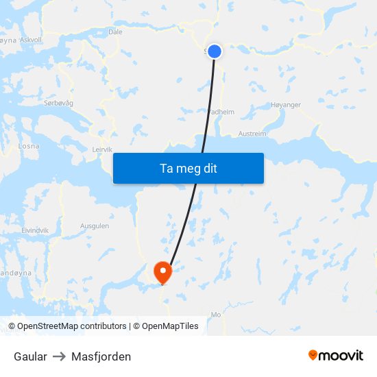Gaular to Masfjorden map