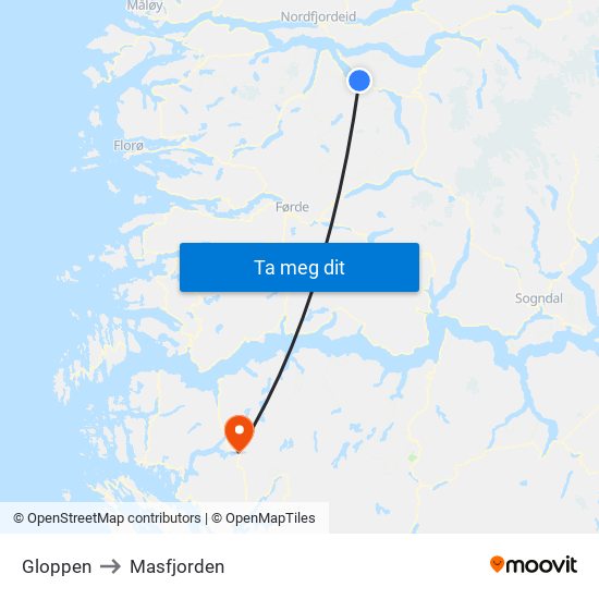Gloppen to Masfjorden map