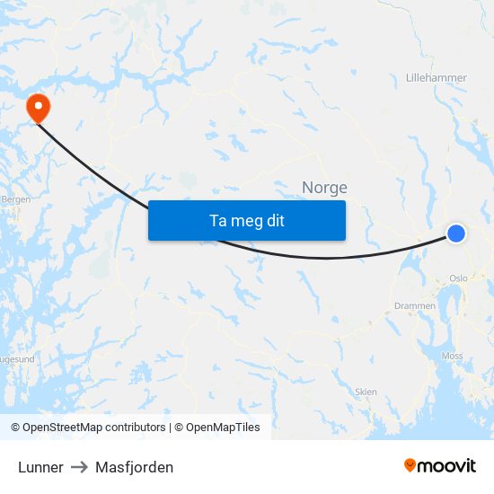 Lunner to Masfjorden map