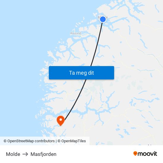 Molde to Masfjorden map