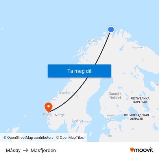 Måsøy to Masfjorden map