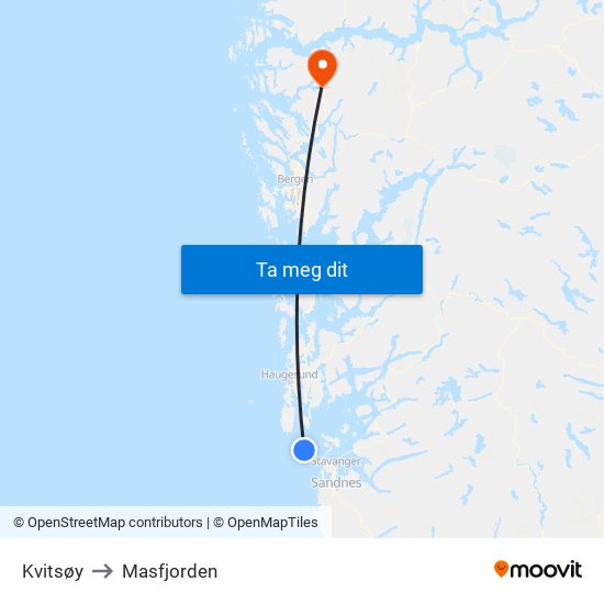 Kvitsøy to Masfjorden map