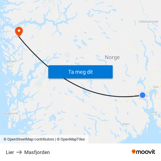 Lier to Masfjorden map