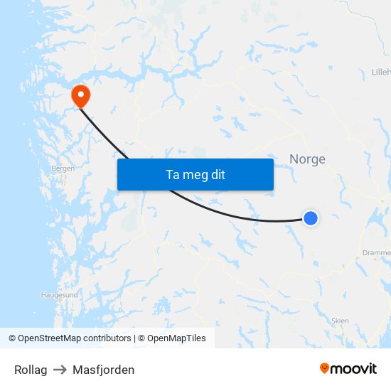 Rollag to Masfjorden map