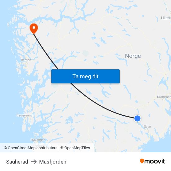 Sauherad to Masfjorden map