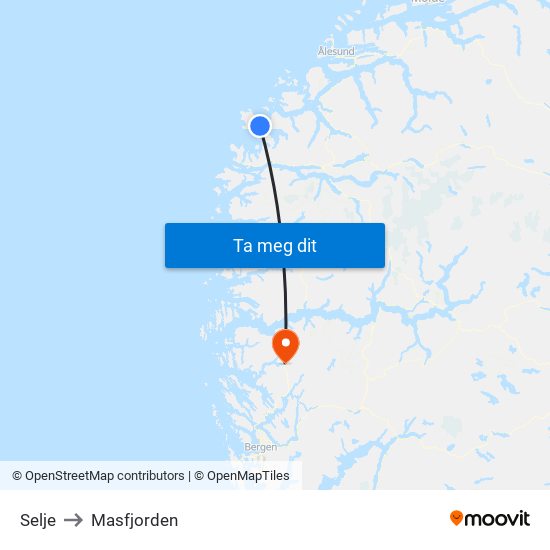 Selje to Masfjorden map