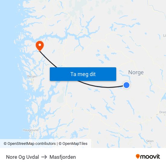 Nore Og Uvdal to Masfjorden map