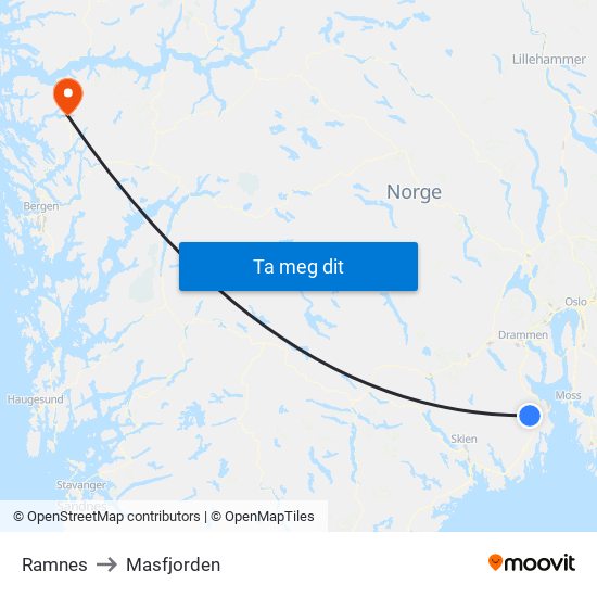 Ramnes to Masfjorden map