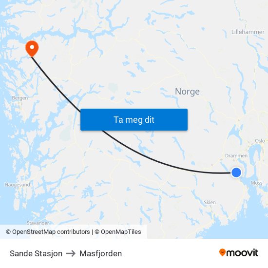 Sande Stasjon to Masfjorden map