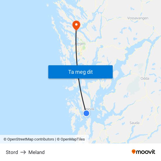 Stord to Meland map