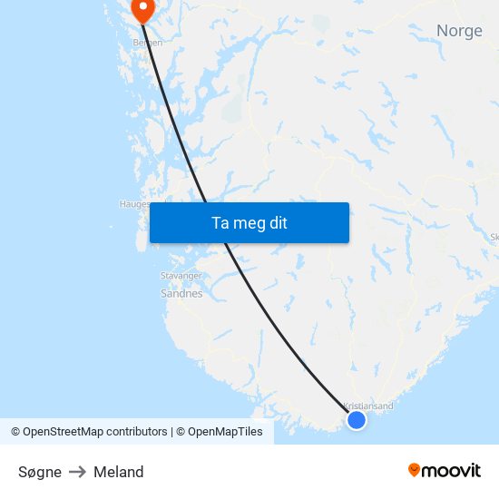 Søgne to Meland map