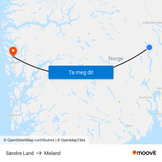 Søndre Land to Meland map